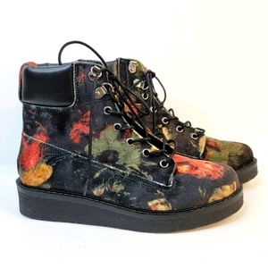 Floral Lace-Up Ankle Boots